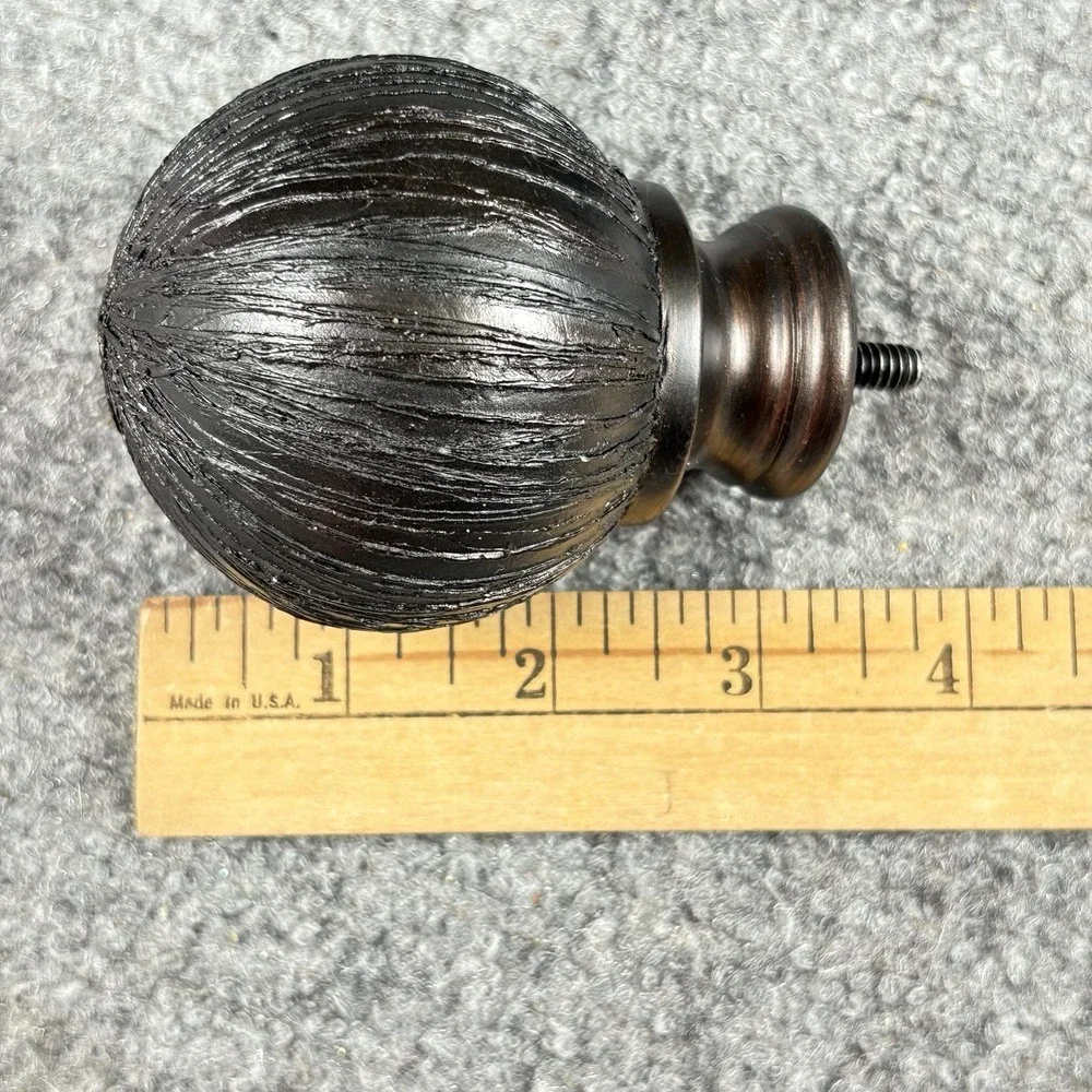90s Ball-Shaped Curtain Rod Finials Pair of 2 Black Bronze Striated Texture VTG‎